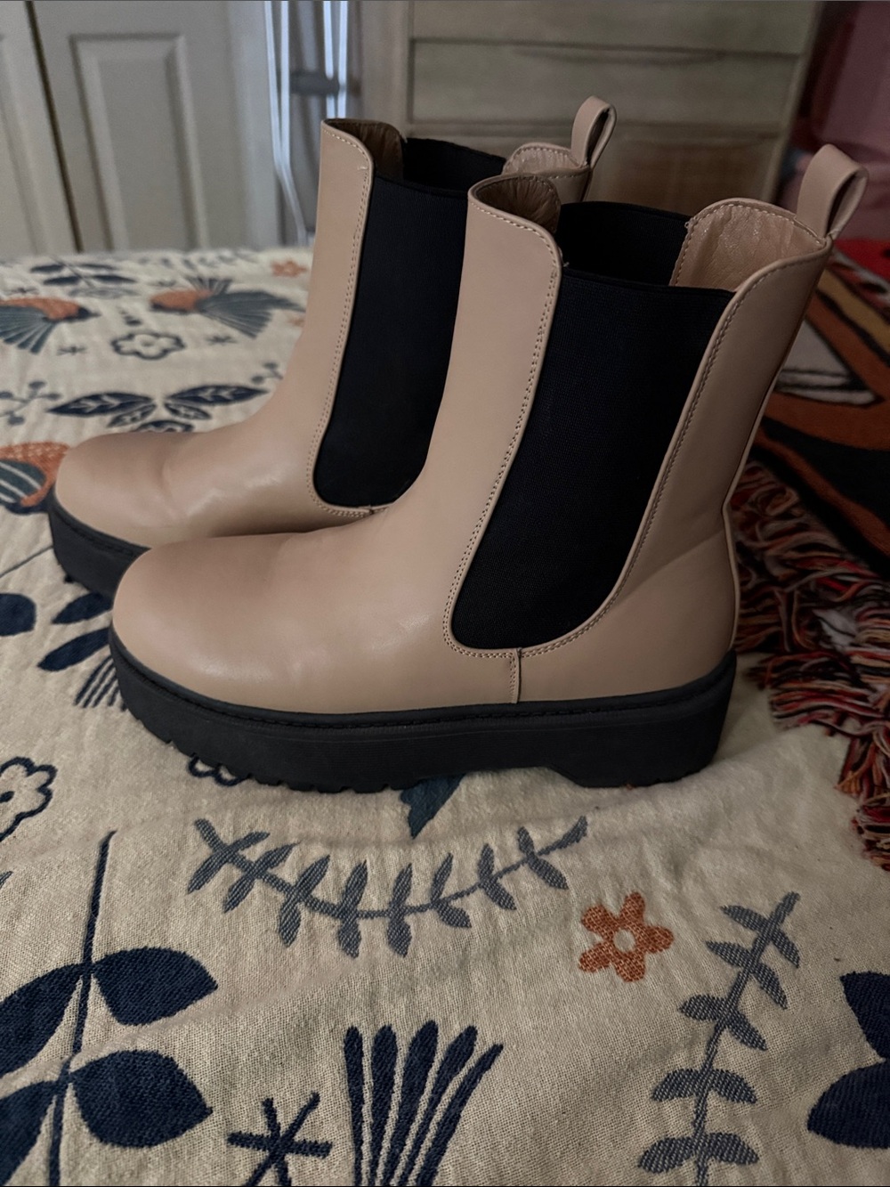 MIA Beige Chelsea Platform Booties